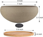 MUZHI Round Unglazed Ceramic Bonsai Pot with Bamboo Tray, Large Rough Pottery Succulent Planter with Drainage Hole 8 inch … (8”)