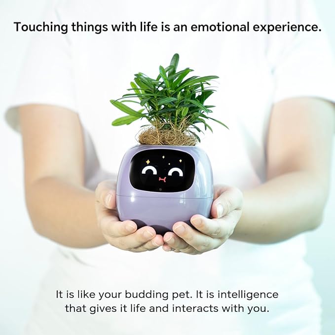 Smart Pet Planter, Smart Plant Pot, With Artificial Intelligence, Time Weather Display, And Multiple Expressions Animation,Lovely Plant Companion, For Desktop Decoration, Gifts,Plant-Free (Pink)