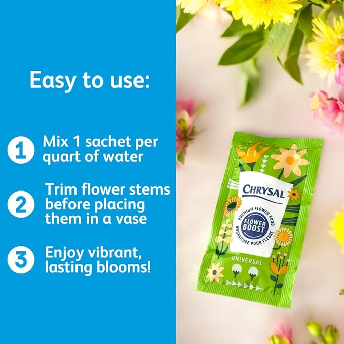 Chrysal Flower Boost – Clear Flower Food Packets for Flower Arrangements & Bouquets – Floral Supplies for Fresh Flowers – Fresh Flower Arrangements Supplies (10g - 100 Ct)
