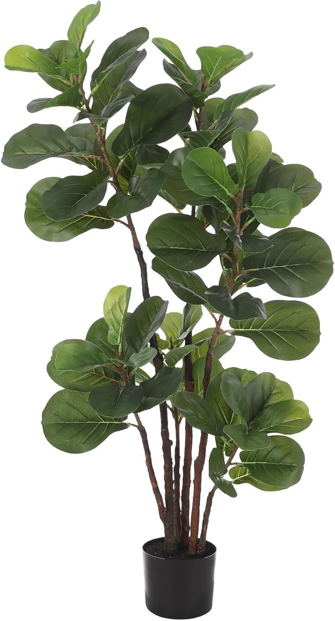GlowSol Faux Fiddle Leaf Fig Tree, 4 Ft Artificial Ficus Lyrata Plant with 72 Fiddle Leaves, Fake Floor Plant in Pot for Indoor Outdoor Living Room House Office Bedroom Decor