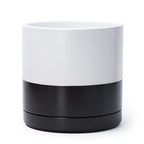 D'vine Dev 10 Inch Ceramic Planter Pot with Drainage Hole and Saucer, Indoor Cylinder Round Planter Pot, Layered Monochrome Black & White, 94-O-E-L