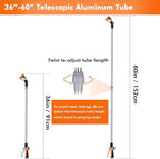 RESTMO 36”-60” Metal Watering Wand, Long Telescopic Tube | 180° Adjustable Ratcheting Head | 7 Spray Patterns | Flow Control, Perfect Garden Hose Sprayer to Water Hanging Baskets, Shrubs, Orange