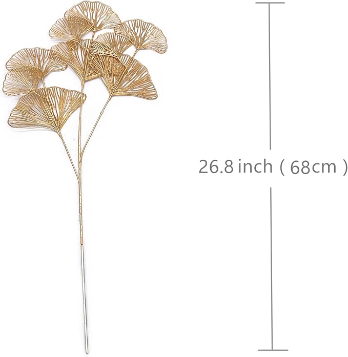 PASYOU Artificial Plants for Christmas Decor, Golden Plastic Grass Fake Shrubs Apricot Leaves Indoor Outdoor Home Garden Party Hotel Verandah Wedding Event Faux DIY Decoration - 26.8 Inch Gold 2 Pack