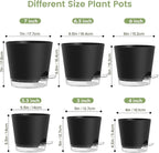 Meowell Self Watering Pots Pack of 6 – Different Size 4" to 7" Indoor Plant Pots with Drainage Holes and Clear Reservoir for Visible Water Level, Plastic Wicking Planters for House Plants, Black