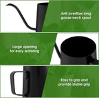 12oz/350ml Stainless Steel Plant Watering Pot,Small Watering Can for Indoor Plants,Mini Watering Can with Long Mouth & Ergonomic Handle for Indoor House Plants Flower Bonsai Outdoor Garden(Black)