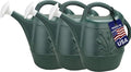PMU 2 Gallon Watering Can - Garden Watering Can for Indoor & Outdoor Plants - Plastic Water Can with Detachable Sprinkler Head - Large Water Pot, Made in USA - Hunter Green Pkg/3