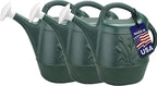 PMU 2 Gallon Watering Can - Garden Watering Can for Indoor & Outdoor Plants - Plastic Water Can with Detachable Sprinkler Head - Large Water Pot, Made in USA - Hunter Green Pkg/3