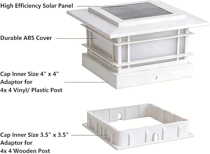 Dynaming 4x4 Solar Post Cap Lights Outdoor with 2 Color Modes, Fence Post Solar Lights White Shell Fit for 4x4 Vinyl/Wooden Posts, High Brightness LED Lighting Decor for Garden Deck Patio, 6 Pack