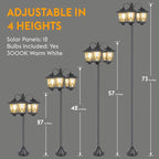 3-Head Solar Lamp Post Light, 73" Solar Lights Outdoor Waterproof, 60Lm 3000K Pathway Lights for Garden, Lawn, Yard