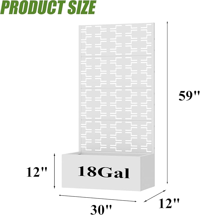 Casaphoria Metal Raised Garden Bed with Trellis, 59"x30"x12" Planter Box for Climbing Plants, Vegetables & Vines, Features Drainage Holes and Privacy Screen, White-Brick