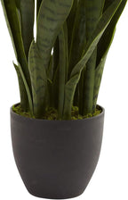 Nearly Natural 35in Artificial Snake Plant, Sansevieria Faux Greenery with Black Planter for Indoor Home Office Decor, Low Maintenance