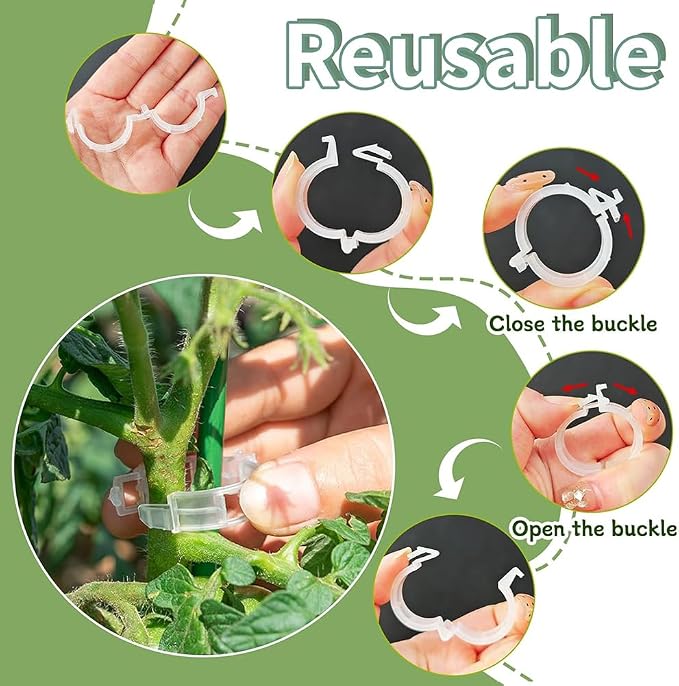 100pcs Plant Support Clips for Climbing Plants, Reusable Plastic Trellis Clips for Tomato, Grape Vine, Vegetables, Garden Fixing Clips (150, Black)