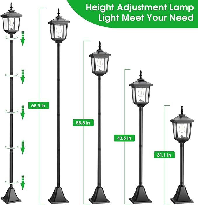 68" Solar Lamp Post Lights Outdoor,2-Pack 2700K Dusk to Dawn Solar Light Posts,Waterproof Outdoor Lights for Garden, Patio, Lawn, Pathway, Driveway, Front Porch Decor(Warm White)
