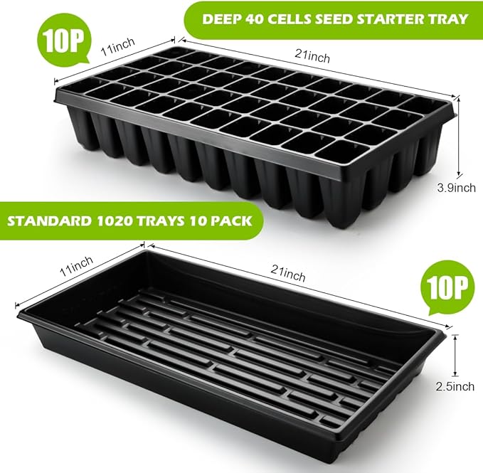 RooTrimmer 10 Pack 1020 Seed Starter Trays and 10 Pcs 40 Cell Plug Trays, Thick Durable Seedling Plastic Nursery Tray for TD542 1020 Tray Germination (10 Sets)