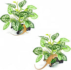 2 pcs Reptile Artificial Plants, Terrarium Plants Decorations Supplies, Amphibian Habitat Hideout Tank Accessories, Rainforest Ground Plant
