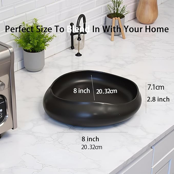 9.5'' Black Ceramic Indoor Plant Pot,Low Bowl Indoor Plant Pot with Decorative Tray, Contemporary Decorative Flower Pot for Home, Kitchen, Office & Event Décor