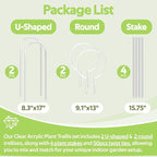 8 Pack Clear Acrylic Plant Trellis for Potted Plants Indoor Outdoor - Thickened U-Shaped & Round Small Trellis for Climbing Plants - Plant Support Stakes for Houseplant Flower Hoya Pothos Vine Ivy