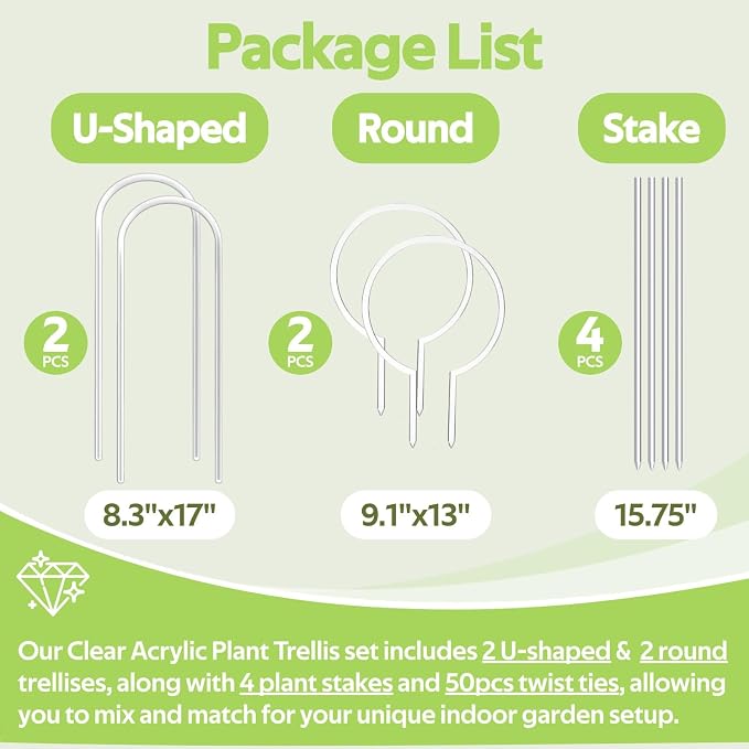 8 Pack Clear Acrylic Plant Trellis for Potted Plants Indoor Outdoor - Thickened U-Shaped & Round Small Trellis for Climbing Plants - Plant Support Stakes for Houseplant Flower Hoya Pothos Vine Ivy