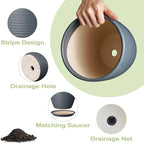 12 Inch Pots for Plants Ceramic Planter Pot Large Flower Pot with Drainage Hole and Saucer for Home Patio Garden Office Indoor Outdoor Gray
