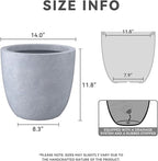 Kante 14 Inch Dia Round Concrete Planter, Indoor Outdoor Large Plant Pot with Drainage Hole and Rubber Plug for Home Patio Garden, Slate Gray