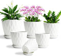 Plant Pots, Self Watering Planters with Drainage Holes and Trays, Flower Pots for Indoor Outdoor - 6 Pack(4/5/6/6.5/7/8 Inch) (White)