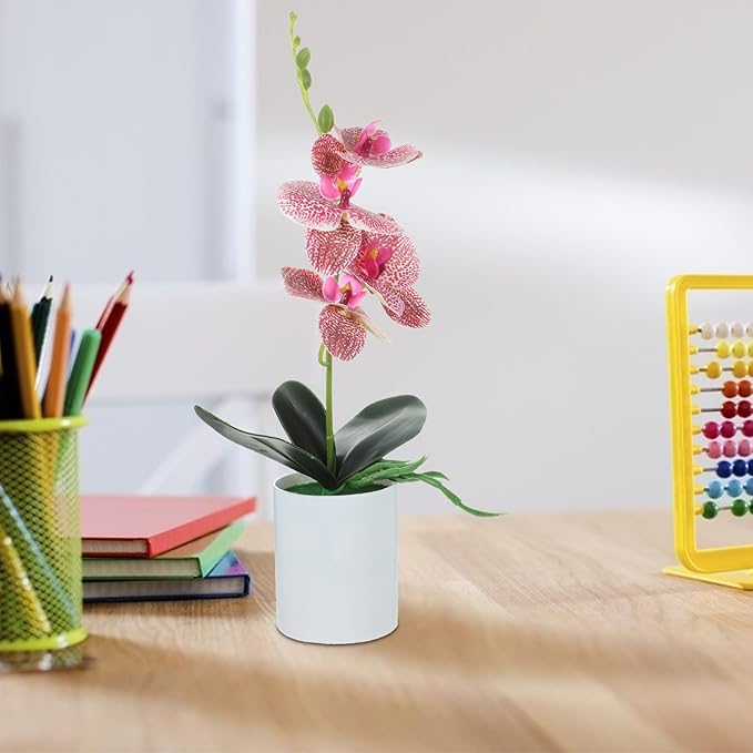 VILLCASE Artificial Orchid Bonsai Plant, Realistic Simulation Potted Flower in Purple, Faux Orchid Tabletop Decoration for Home Office Living Room