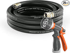 SPECILITE Garden Water Hose 25 ft x 3/4 in Heavy Duty, Flexible and Lightweight, Burst 600 psi, Kink-less Hybrid Rubber Pipe for Backyard, 3/4'' Brass Fittings, Black