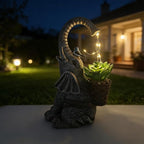 Solar Powered Garden Statue with LED Lights, Grey Stone Resin Elephant Planter, Decorative Outdoor Sculpture with Birds and Succulents,for Balcony, Garden, Patio, Yard, Lawn(Gray)
