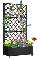 Metal Planter Box with Privacy Screen Trellis,Galvanized Raised Garden Bed On Wheels for Climbing Plants Vines, Standing Garden Flower Bed with Drainage Holes (Black, 35" L x16 W x 73" H)