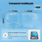 RooTrimmer 100 Pack 2.8 Inches Clear Plant Pots with Drainage Holes, Transparent Seeding Nursey pots, Round Plastic pots for Seeds Starter, Seeds Germination