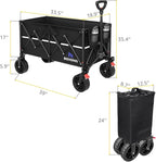 ROSONG Collapsible Wagon Cart with Wheels Foldable - Folding Utility Heavy Duty Wagons Carts for Grocery Sports Garden Shopping Camping Wheelbarrows (Black, 150L)
