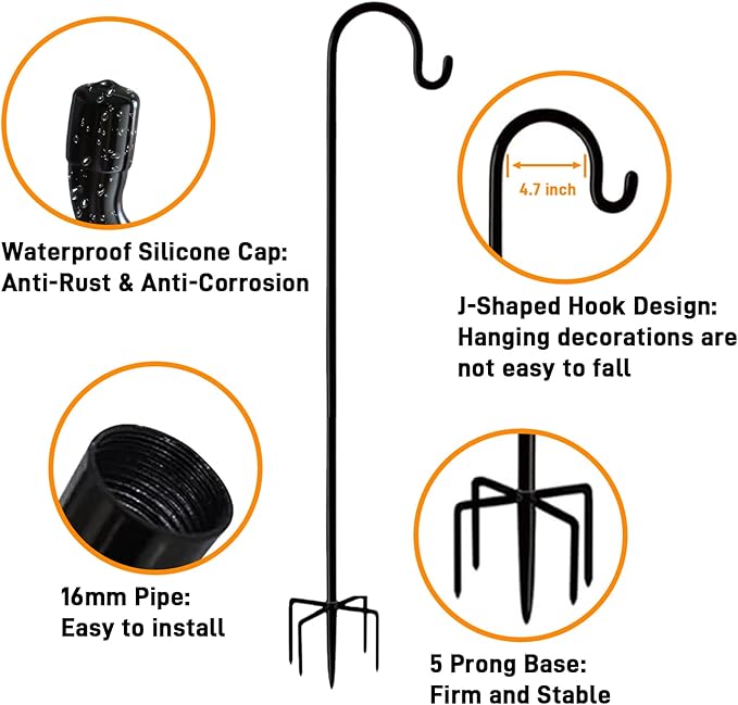 Shepherd Hooks 36 inches for Bird Feeders Outside Heavy Duty Shepherd Stand Plant Hanger Yard Hooks for Lanterns,Solar Lights,Bird Feeder,Wedding,Planter Pot-2 Packs