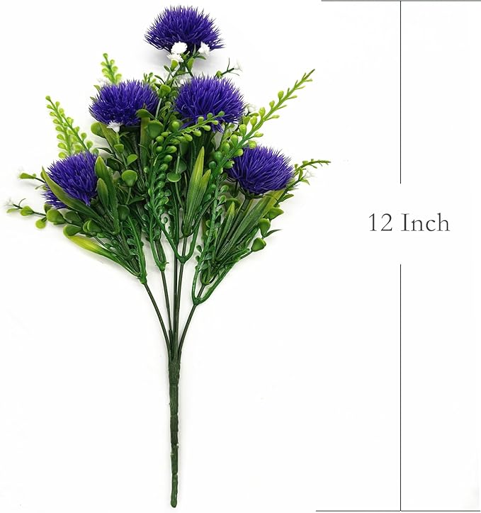 PASYOU Simulation Dandelions, 12 Inch Artificial Dandelions Fake Dandelion Flowers, Gerbera Flower Ball Faux Plants Bouquet for Table Arrangement Wedding Party Decorations Garden Balcony Purple 4 Pack