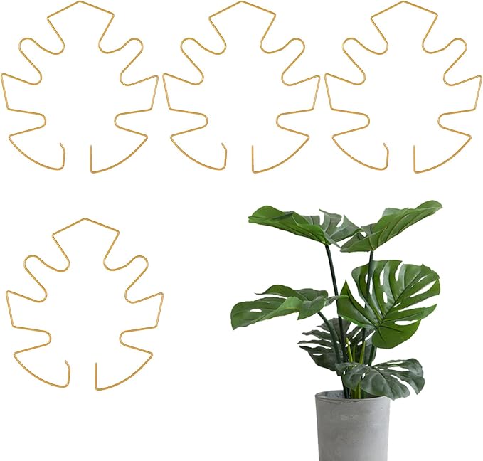 4 Pcs Iron Monstera Plant Support Monstera Trellis with Bamboo Clamp, 6.5x5.5 Inch Plant Stakes for Indoor Plants, Sturdy Metal Frame for Climbing & Thriving Growth (Gold)