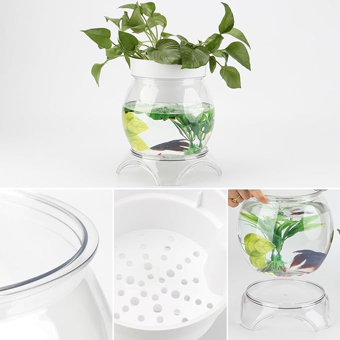 1 Gallon PET Aquaponic Fish Tank, Fish Bowl Aquaponic Betta Fish Tank Clear Aquarium for Betta Fish Reptiles Succulents Flower Vase Betta Fish Centerpiece Present for Home Office Desktop Decors