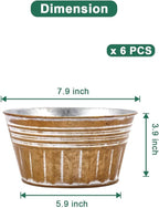 vensovo 8 Inches Brown Metal Rustic Plant Pots - 6Pcs Shallow Galvanized Planters with Drain Hole and Rubber Plug, Rustproof Tin Bucket Succulent Pot Indoor Farmhouse Vintage Style for Decor