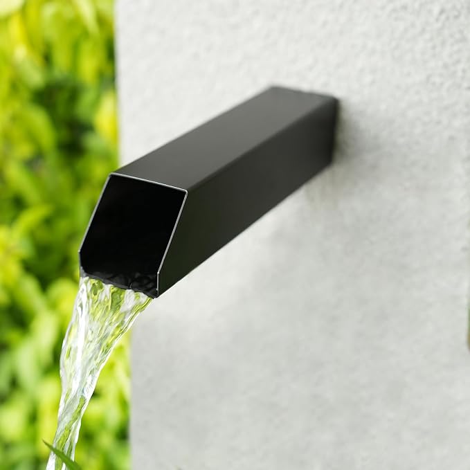 2 Inch 316 Stainless Steel Square Waterfall Spout Scupper, Outdoor Spillway Water Fountain Landscape Decor for Pools, Ponds, Water Walls, Overall Length 10 Inch (Matt Black)