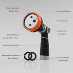 RESTMO Multi-Angle Garden Hose Nozzle with Sprinkler Function, Heavy Duty Water Hose Nozzle with 4 Spray Patterns, Magic Twist and Thumb Flow Control for Garden Watering, Car Washing & Yard, Orange