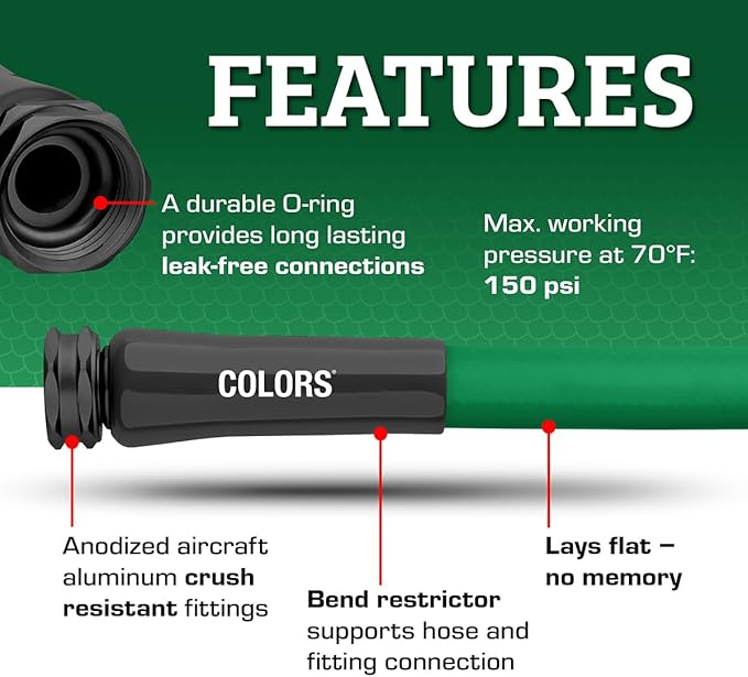 Flexzilla Colors Garden Hose 5/8 in. x 25 ft., Lightweight All-Weather Water Hose, Durable and Flexible, Leak-Free Connections, Forest Green