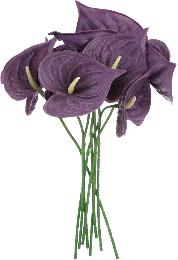 uxcell 8Pcs 11inch Artificial Anthurium Lily Flowers, Permanent Flower Bouquet for Home Arrangements Wedding Festival Decoration Crafts Store Decor Accessories, Light Purple
