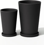 Bamworld Plant Pots Planters for Indoor Plants Flower Pots with Drainage Holes 5.5/6.5 Inch Set of 2 Plastic Planters for Outdoor Plants Garden Pots for Office Room Home Decor Black