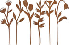 hogardeck Garden Decor for Outside, 6 Pcs Rusty Metal Flower Garden Stakes with Fern Leaf Design for Outdoor Yard Art, Rustic Plant Stakes for Flower Bed, Pot, Vase