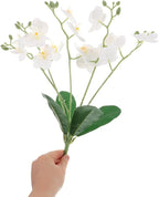 Baluue Artificial Phalaenopsis Orchid Stem Faux Leaves White Butterfly Orchid Flower for Indoor Home Decor Living Room Wedding Event Floral Arrangement