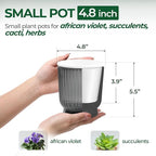 T4U 4.8 Inch Self Watering Plant Pot, 4 Pack Self Watering Pots, Self Watering Planter with Reservoir, Small Self Watering Pots for Indoor Plants, African Violets (4 Pack 4.8", Translucent Gray)