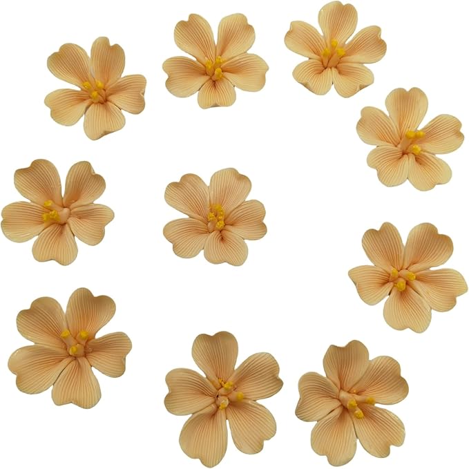 10 PCS 3D Flower Ceramic Tiles,1.6" Handmade Procelain Ceramic Flowers for Artwork,Fish Tank,Vases,Living Room, Dining Table,Office, Home Floral Decor (Single-Flowered Orange)