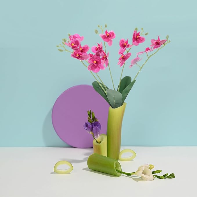 Artificial Phalaenopsis Orchid Stem with Leaves, Long Silk Orchid Branches Faux Flowers for Home and Living Room Decor, Purple Artificial Flower Plants for Office and Event