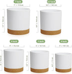 WSMKSZ 5 Pack Cylindrical Flower Pots with 7/6.5/6/5/4 inch, Modern Small Plastic Plant Pots with Drainage Holes & Saucers, Round Planter Pots for Outdoor, Indoor & Office Decor (White Brown)
