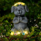 Meditating Dog Garden Statue with Solar LED Lights - Zen Yoga Puppy Figurine with Succulents, Waterproof Resin Decor, 8.7" Outdoor Sculpture, Heartwarming Dog Lover Gifts for Women, Mom, Yard Art