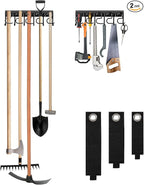 LEYU Metal Garage Tool Organizer Wall Mount, 2 Pack Garden Tool Organizer With Extension Cord Straps, Garage Organization Hooks and Hangers for Shed, Yard Storage, Wall Holder for Hanging Broom Mop