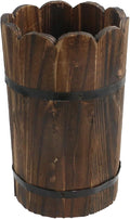 MY MIRONEY Wooden Barrel Planter Vintage Style Wood Bucket Rustic Garden Flower Plant Pots Container, Wave Mouth, 5.63" x 8.86"